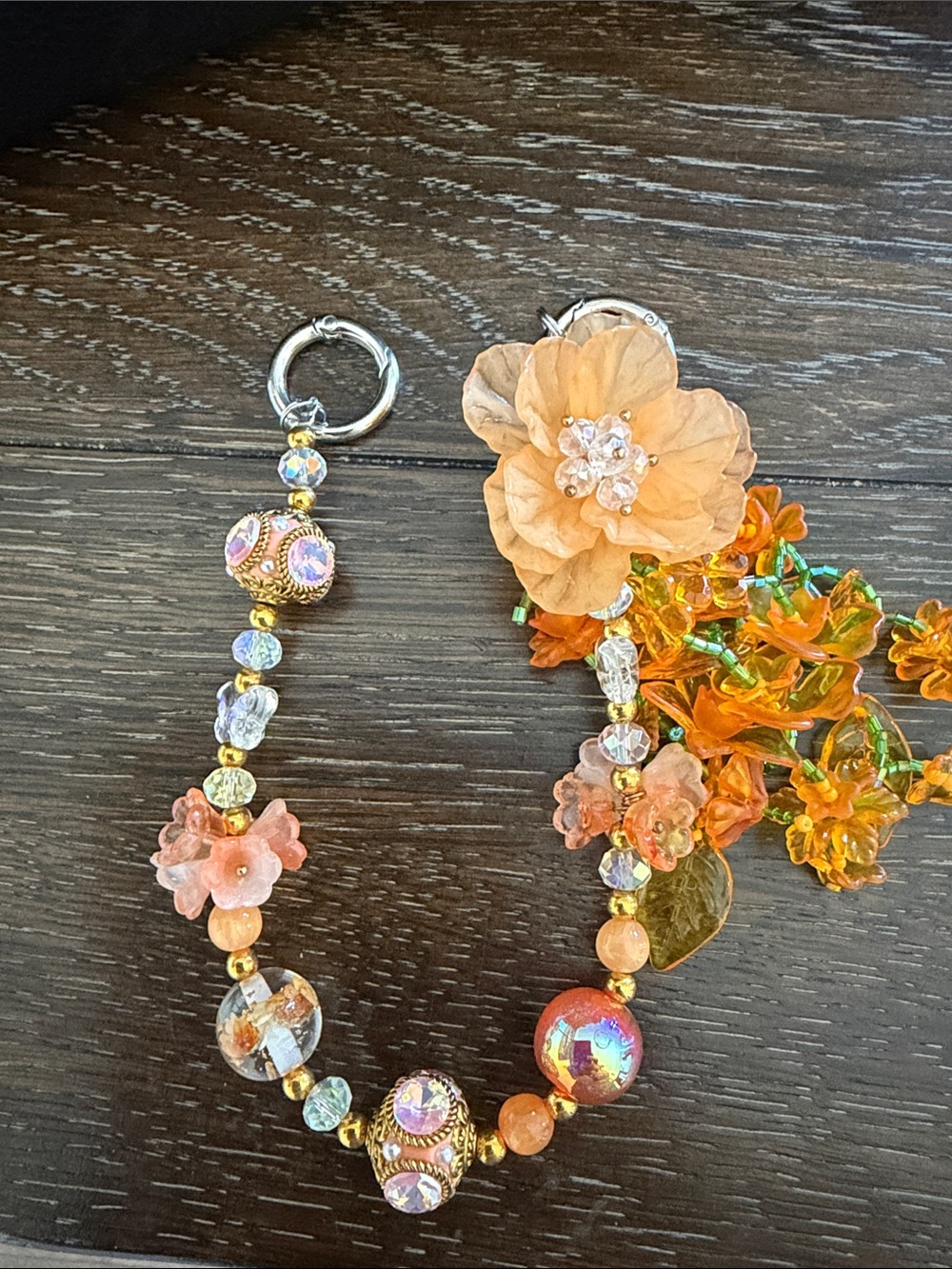 Stunning Beaded Bag Chain with Peony and Cascading Flowers Charm